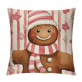 thumbnail image 1 of COMIO Pink Christmas Throw Pillow Covers Cute Smiling Gingerbread Man Pillow Case Pink and White Stripe Pillows Let It Snow Snowflake Decorative Cushion Cover for Winter Home Decor Couch Sofa Bed, 1 of 5