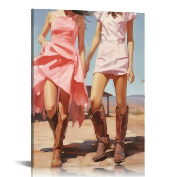 COMIO Pink Cowgirl Boots Poster, Retro Western Funky Canvas Prints Cowboy Boots Pictures, Trendy women Aesthetic Wall Art Preppy Girl Room Decor