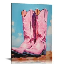 COMIO  Pink Cowgirl Boots Room Decor, Girly Western Paintings for Apartment, Coastal Cowboy Boot Wall Art Prints for Teen Girls Bedroom