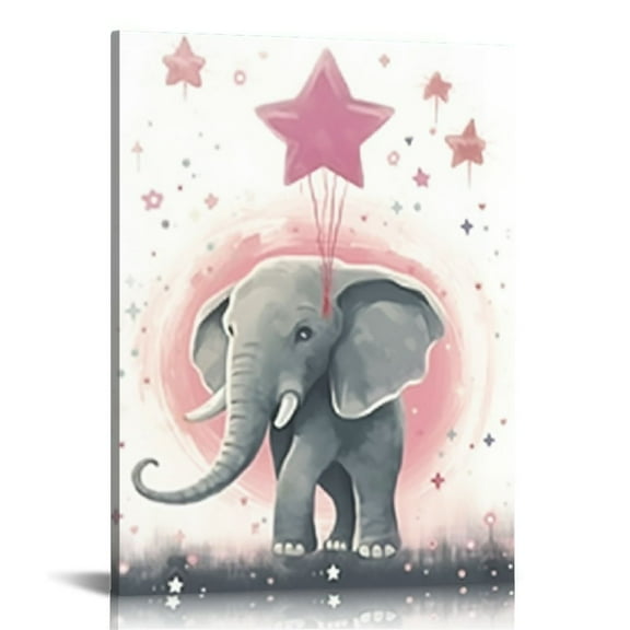 COMIO Pink Elephant Star Canvas Wall Art Children Poster Print Baby Girl Nursery Picture Painting Nordic Kids Bedroom Decoration/16x20 inch