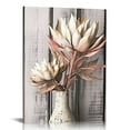 thumbnail image 1 of COMIO  Pink Floral Picture Wall Art Protea Flowers Artwork Print on Wooden Textured Canvas Art for Bathroom, 1 of 5