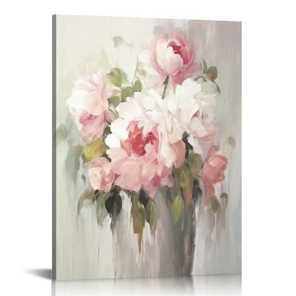 COMIO Pink Floral Wall Art for Living Room Flower Pictures Decor Peony ...