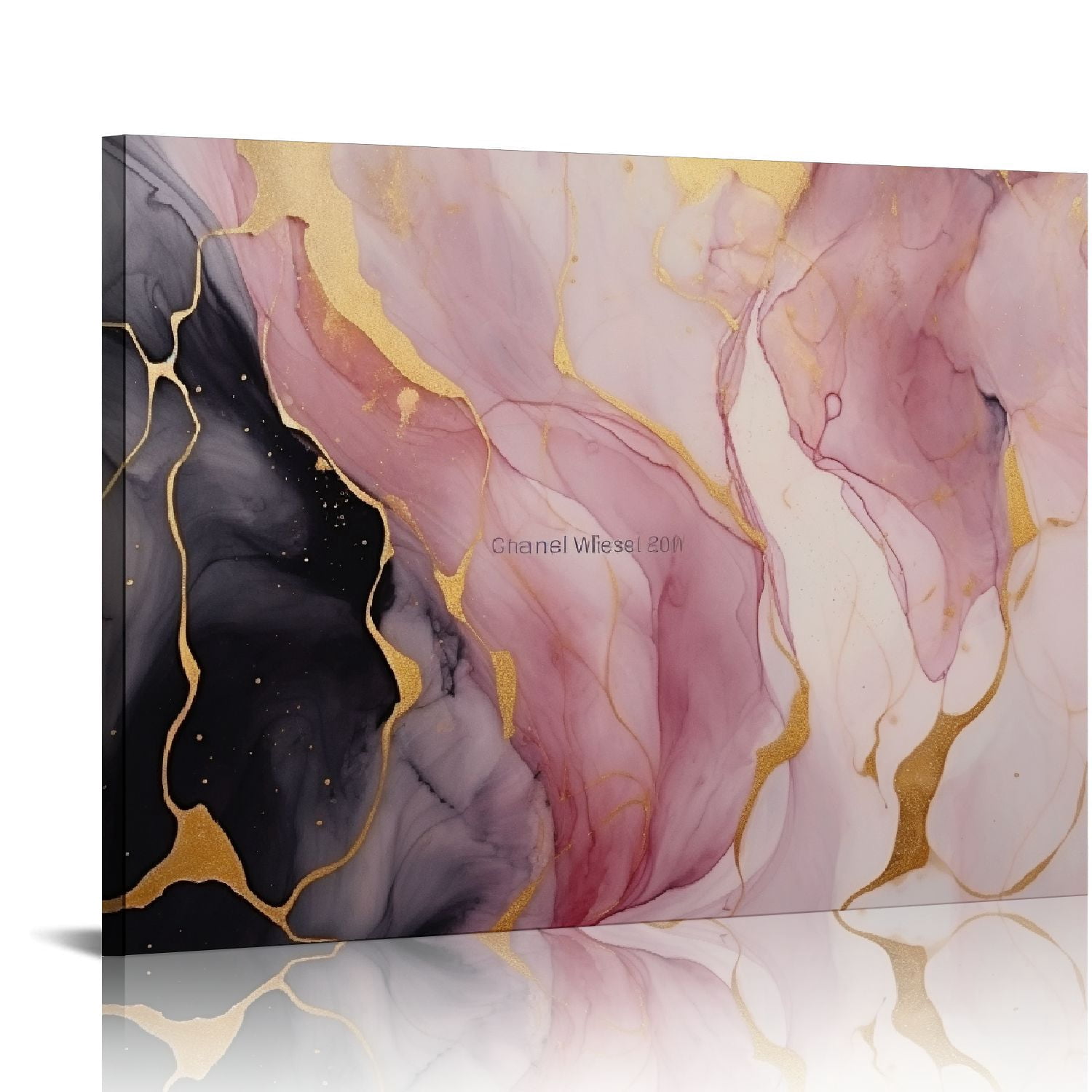 COMIO Pink and Gold Abstract Canvas Wall Art Pink Marble Painting Gold ...