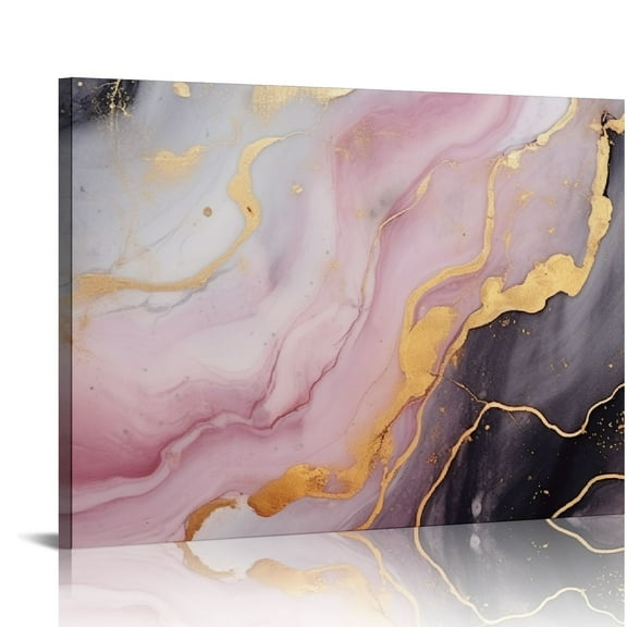 COMIO Pink and Gold Abstract Canvas Wall Art Pink Marble Painting Gold Foil Artwork for Walls Gold and Pink Marble Picture Contemporary Abstract Marble Art Print Blush Pink Glitter Poster