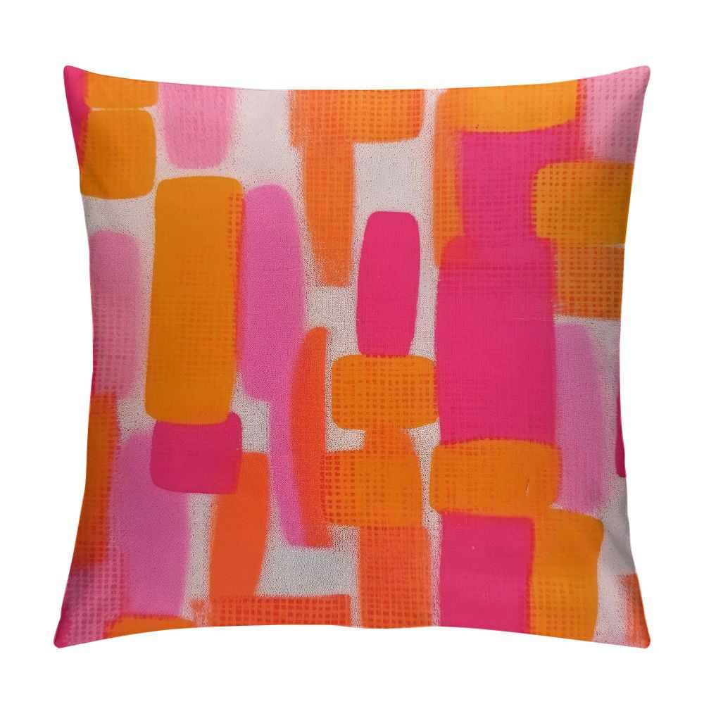 Comio Pink and Orange Throw Pillow Covers Hot Pink Retro 70s Paint Brush Decorative Pillows Outdoor Modern Abstract Aesthetic Farmhouse Cushion Case