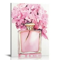 COMIO Pink Perfume Bottle Rose Flowers Canvas Wall Art Fashion Aesthetic Makeup Glitter Bathroom Wall Decor - Framed Modern Paris Coco Painting Pictures For Bedroom