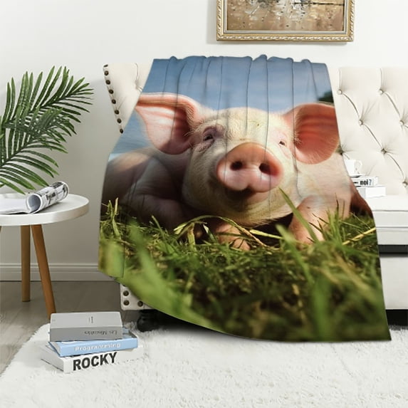 COMIO Pink Pigs Sherpa Blanket Cute Piggy Throw Blanket Super Soft Fuzzy Blanket Thick Warm Blankets for Couch Bed