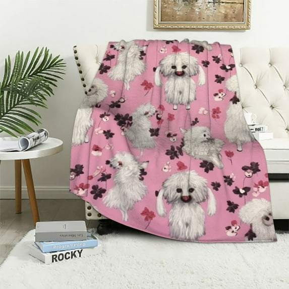 COMIO Pink Poodle Dog Cute Art Full Throw Cloak Wearable Blanket Flannel Comforter Quilt Nursery Bedroom Bedding Plush Soft Cozy Air Conditioner Blanket