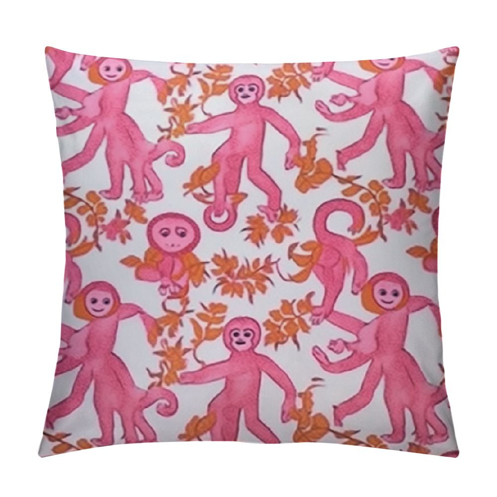COMIO Pink Rabbit Monkeys Rectangular Throw Pillow Cover Preppy