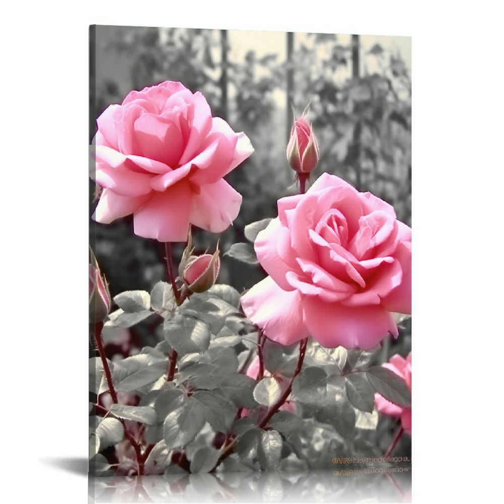 COMIO Pink Rose Flowers Picture Decor Wall Art Girls Bedroom Floral ...
