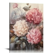 COMIO  Pink Wall Art Flowers Canvas Prints Floral Pictures Gray Modern Romantic Artwork Blush Bloom Painting for Bathroom Living Dining Room Bedroom Home Wall Decor