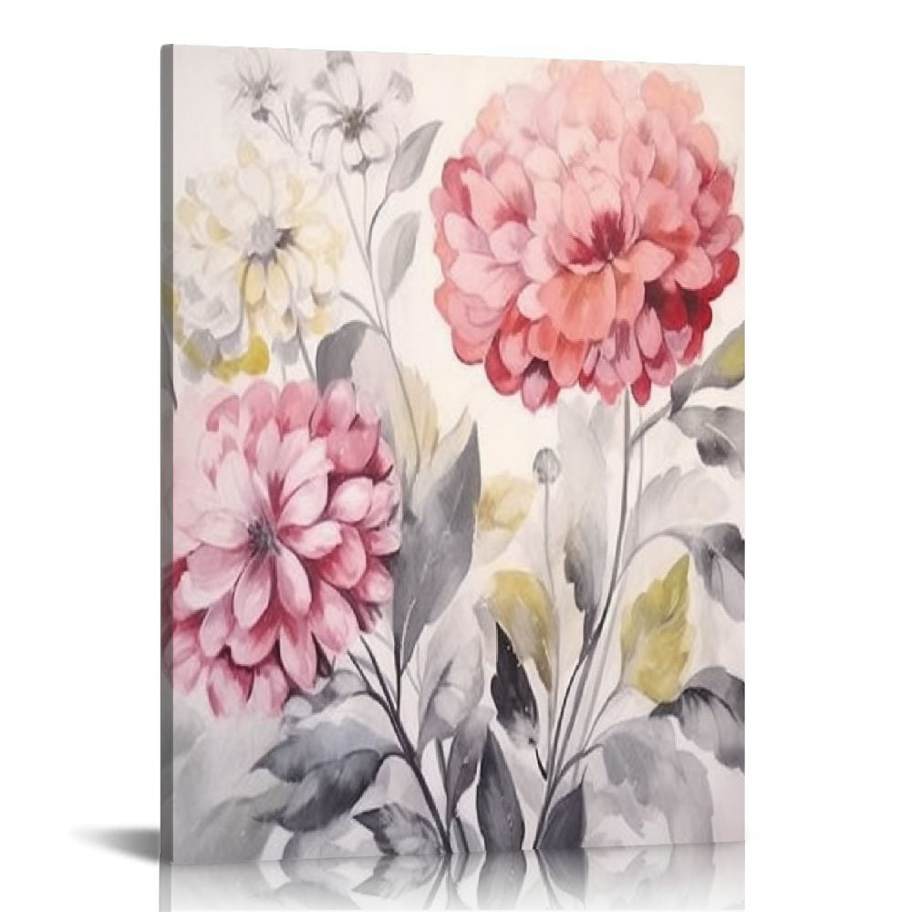 COMIO Pink Wall Art Flowers Canvas Prints Floral Pictures Gray Modern ...
