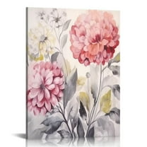 COMIO  Pink Wall Art Flowers Canvas Prints Floral Pictures Gray Modern Romantic Artwork Blush Bloom Painting Stretched for Bathroom Living Dining Room Bedroom Home Wall Decor