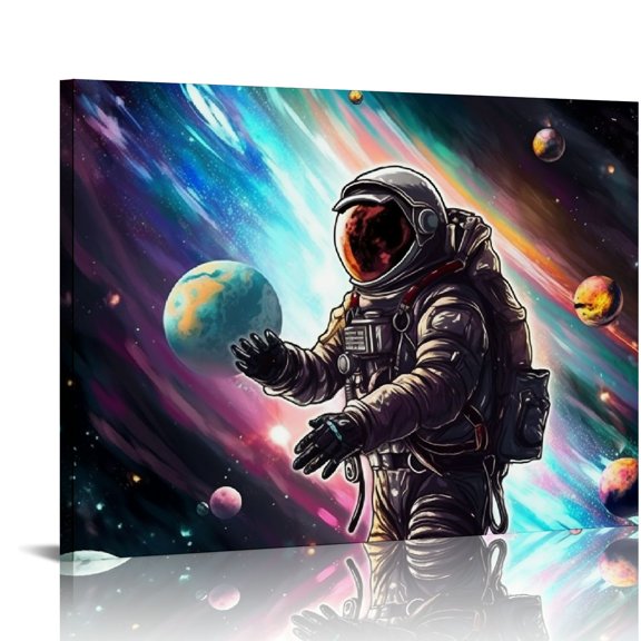 COMIO  Planet Astronaut Canvas Wall Art,outer Space Wall Decor For Bedroom Livingroom