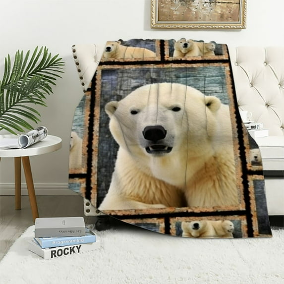 COMIO Polar Bear Blanket for Men Women, Polar Bear Gifts for Polar Bear Lover, Soft Fuzzy Polar Bear Throw Blanket Polar Bear Decor Plush Gift for Birthday Christmas