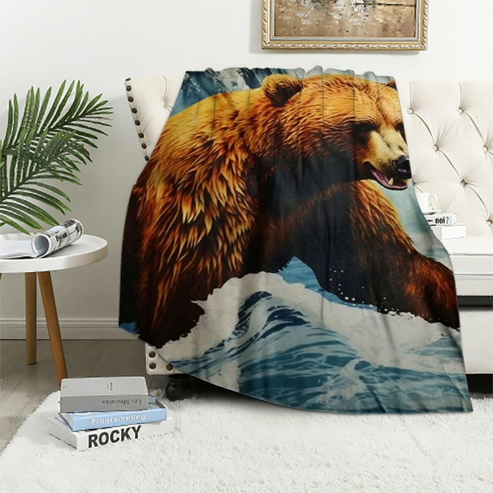 COMIO Polar Bear Eat Fish Bedding Set for Girls Boys Sherpa Blankets