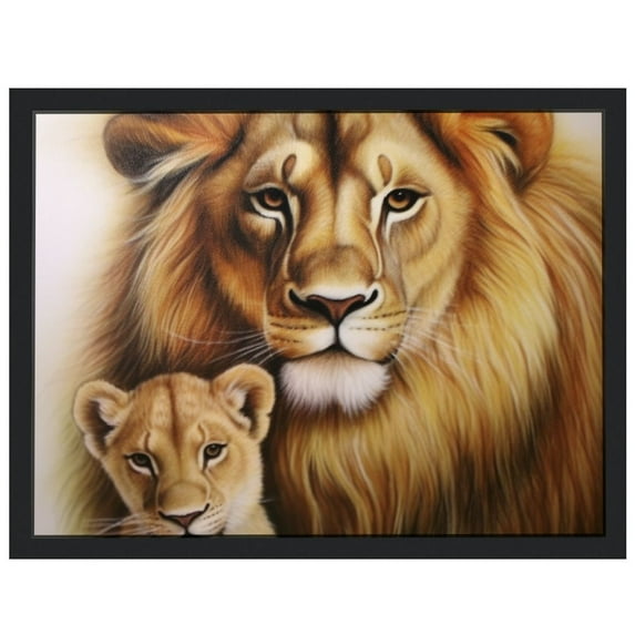 COMIO Print On Canvas Lion Family with Black Frame Decorative Painting 16x12in / 20x16in 16x12in