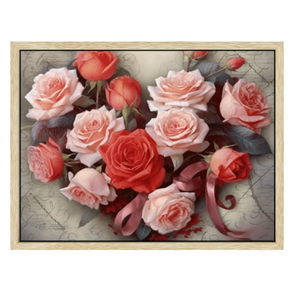 YANMS Print On Canvas Red Pink Love You with Wooden Frame Decorative Painting 16x12in / 20x16in 16x12in