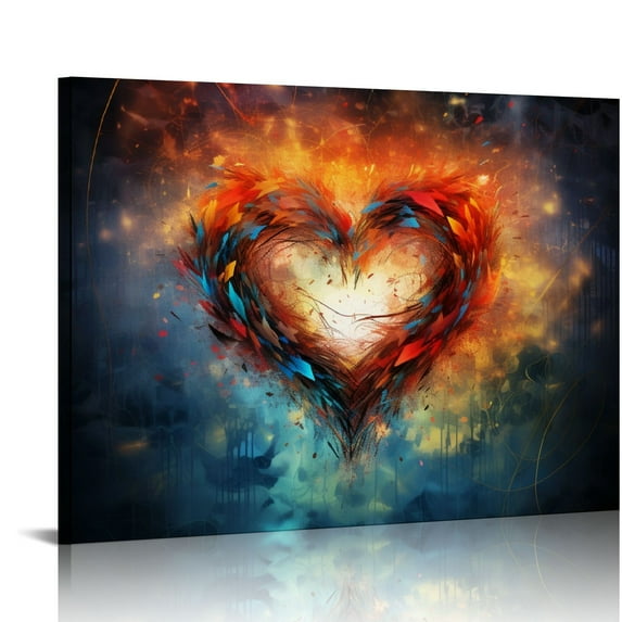 COMIO Print on canvas Textured Heart wall art Gold heart Bedroom decor Over the bed art Wedding gift Abstract print gift for her