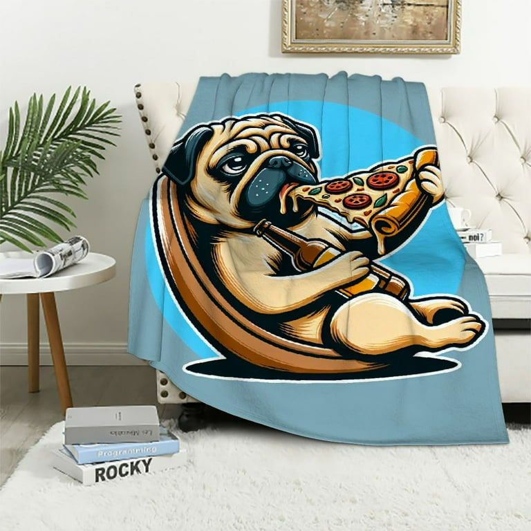 COMIO Pug Dog Pizza Duck Beer Design Throw Blanket Novelty Food - Main Image