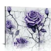 COMIO Purple Flower Canvas Wall Art for Bathroom Purple Rose Poster Prints Rustic Purple Flowers Painting for Home Decor Purple Rose Flowers and Butterfly Pictures
