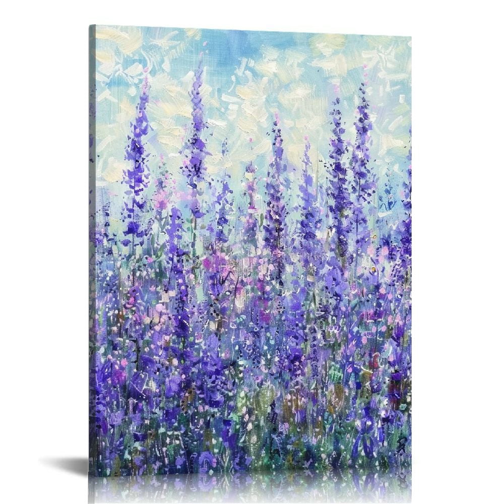 COMIO Purple Wall Art Abstract Lavender Decor Blossom Flower Painting ...
