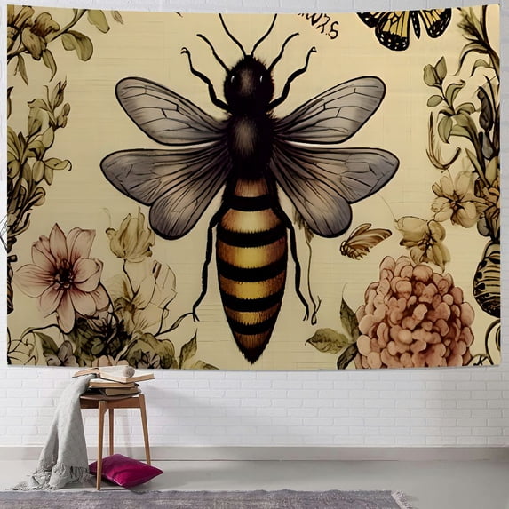 COMIO Queen Modern Vintage French Bee Wateringcan Antique Honey Crown Wall Art Tapestry Painting
