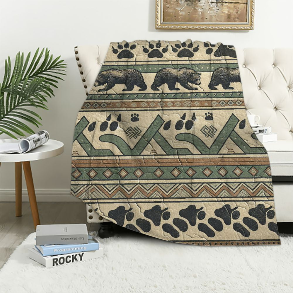 COMIO Quilted Bear Throw Blanket for Couch Bear and Paw Lodge Themed Throw Quilt Walmart