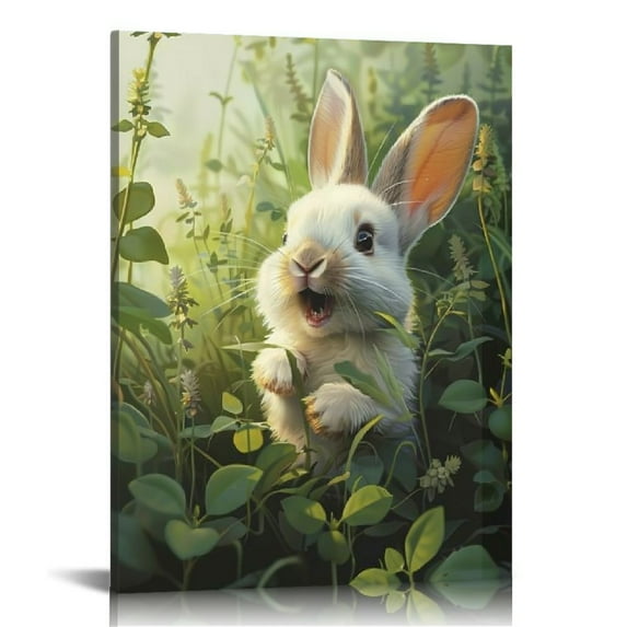 COMIO Rabbit Cartoon Painting, Cute Rabbit Poster, Kids Room Canvas Wall Decor, Rabbit Wall Art Living Room Posters Bedroom Painting