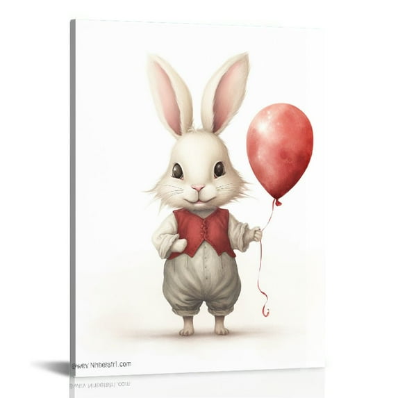 COMIO Rabbit Kissing Watercolor Poster Canvas Wall Art for Home Decor - Rabbit Love Canvas Print Wall Artwork Painting Ready to Hang Wedding Gifts - Easel & Hanging Hook