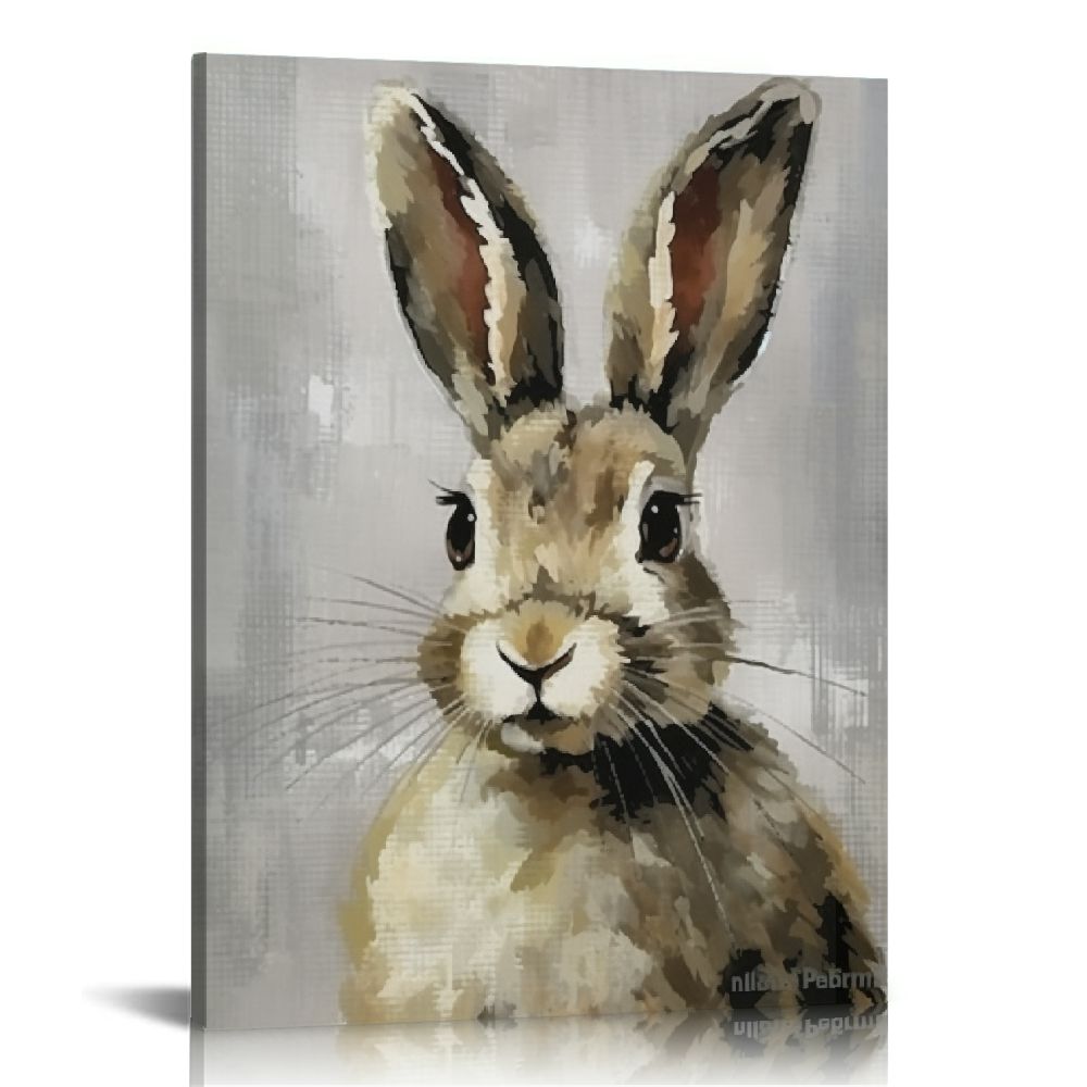 Multicouler Rabbit COMIO Rabbit Newspaper Collage Grey Gold Design Canvas Wall Art, Multi ...