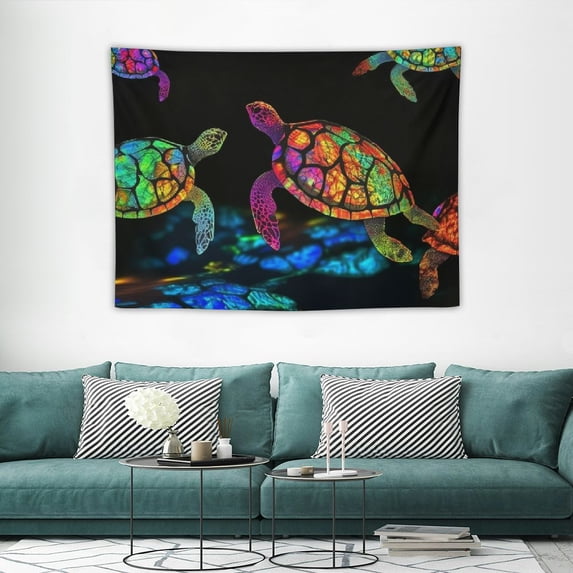 COMIO  Rainbow Ocean Reptile Tortoise Wall Hanging Boho Sea Turtle Tapestry Marine Coastal Decor Wall Blanket Colorful Nautical Beach Wall Art Small