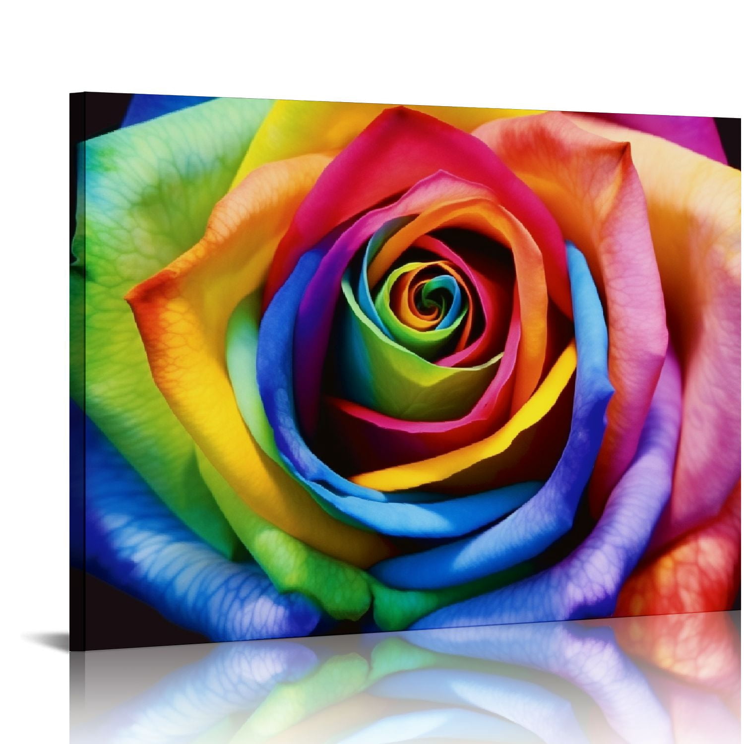 COMIO Rainbow Rose Print on Canvas Wall Art Colorful Rose Painting ...