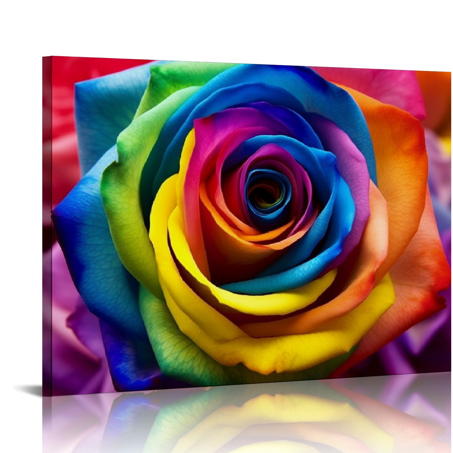 COMIO Rainbow Rose Print on Canvas Wall Art Colorful Rose Painting ...