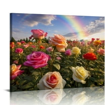 COMIO Rainbow Rose Print on Canvas Wall Art Colorful Rose Painting Flower Picture Walls Decoration Floral Paintings Living Room Home Decor Framed Artwork