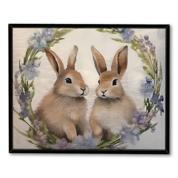 COMIO Ready to Hang 16x12in / 20x16in Easter Bunny with Floral Wreath Black Frame Decorative Art 20x16in