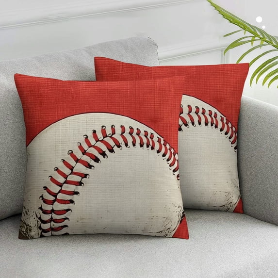 COMIO Red Background Cushion Case Vintage Softball Home Decorative Popular Exercise Throw Pillow Covers for Men Gift 2pcs White