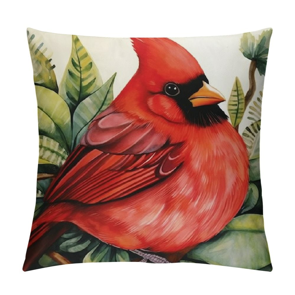 COMIO Red Bird Throw Pillow Covers Oil Painting Lovely Cardinal Bird
