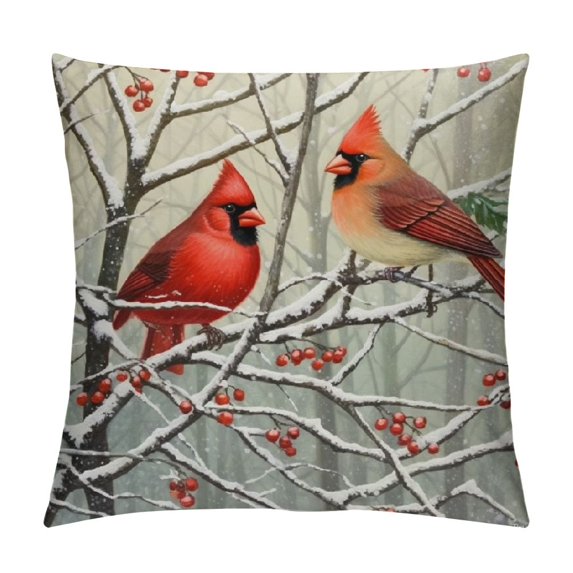 QZHH Red Bird Throw Pillow Covers Sparrow Couch Pillow Cases Square Cushion Cover for Home Bed Sofa Decorative