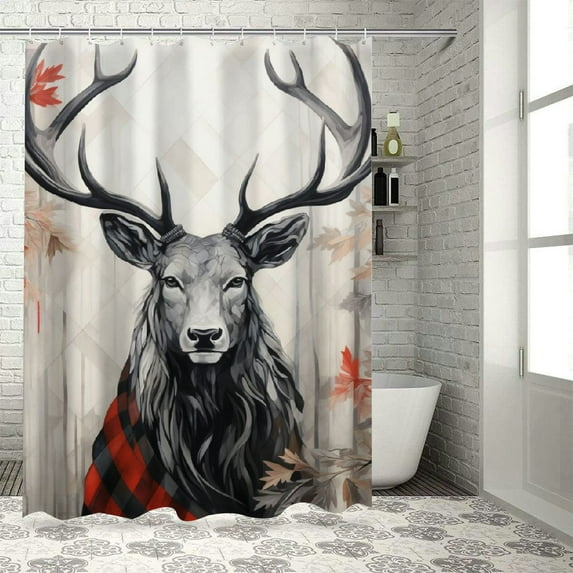 YANMS Red Black Buffalo Plaid Check Reindeer for Bathroom Shower Curtain Multiple Sizes White