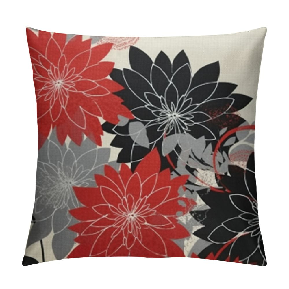 COMIO Red and Black Pillow Covers Dahlia Flower Black Red White Gray