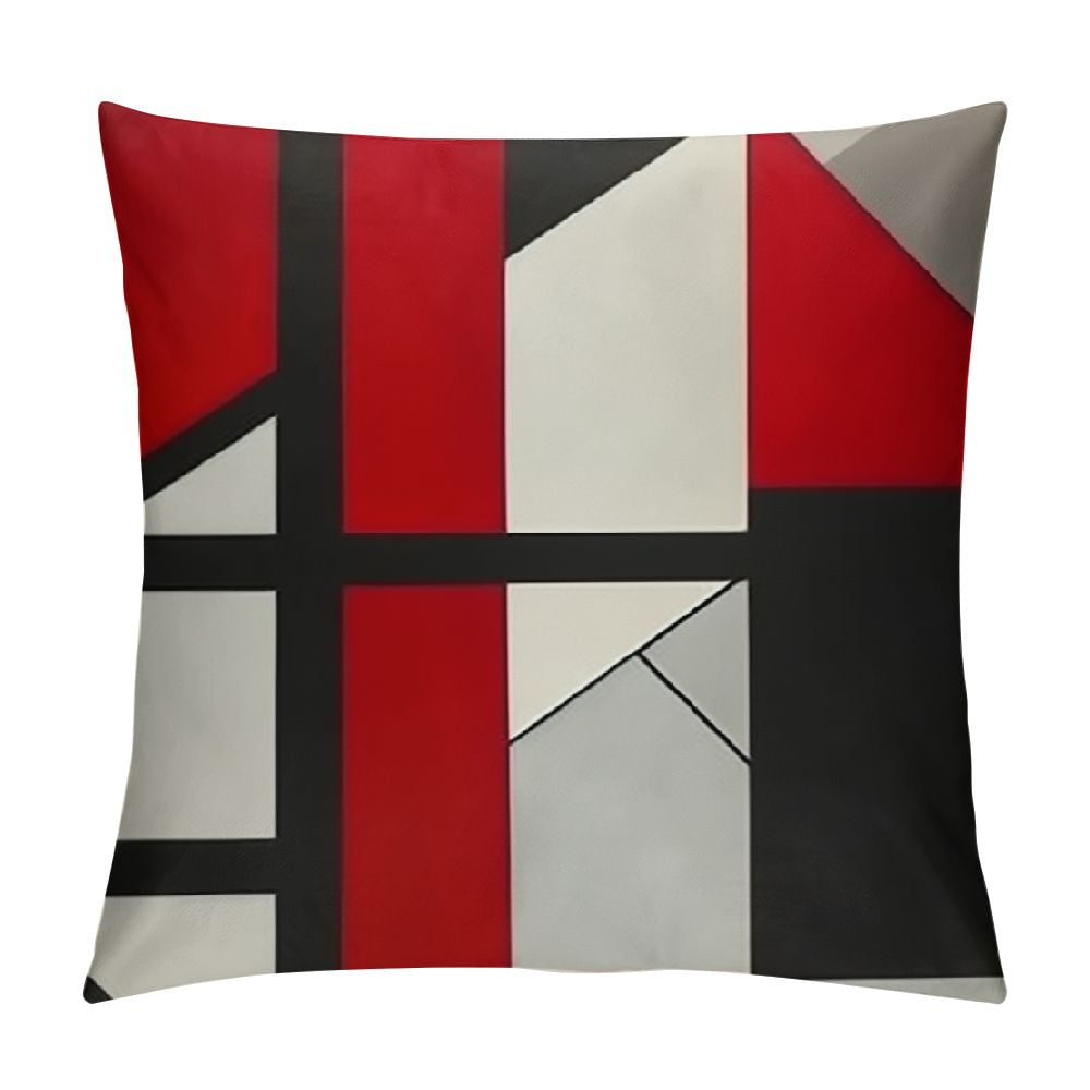 COMIO Red and Black Throw Pillow Covers Gray Decorative Modern Abstract