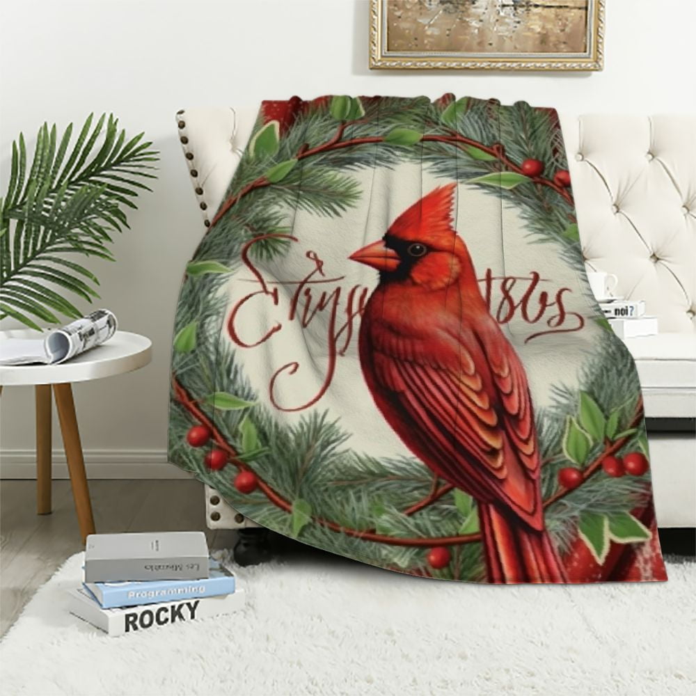 COMIO Red Cardinal Birds Blanket, Red Birds Comfortable Warm Blanket, Light Weight Cozy Plush