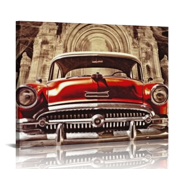 COMIO Red Classic Car Route Retro Wood Wall Decor Classic Car Wall Art For Man Cave, Garage or Living Room