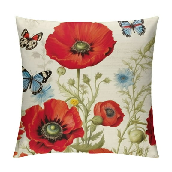 COMIO Red Flower Pillow Covers Poppy Floral Gifts Decorative Throw Pillow Cases Outdoor for Sofa Couch Bar Club Valentines Day Decor