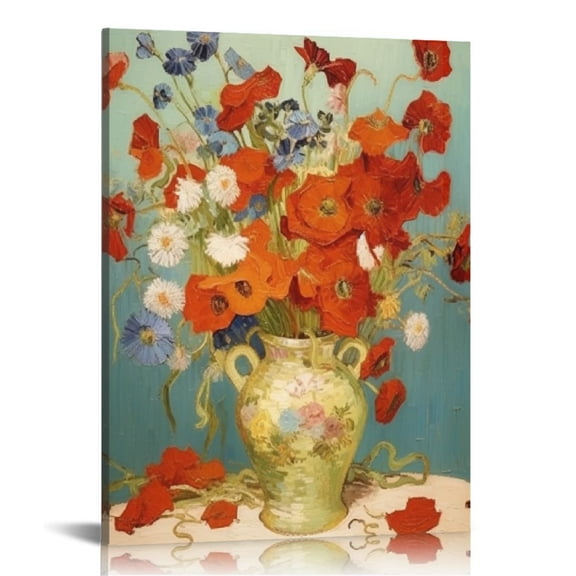 COMIO Red Poppies and Daisies Large Canvas Prints Wall Art of Van Gogh Famous Artwork Floral Oil Paintings Reproduction Abstract HD Classical Flowers Pictures for Living 16x20in