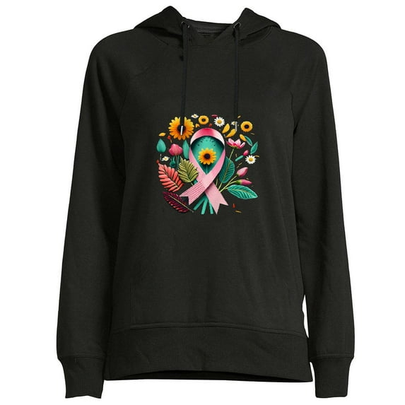 COMIO Red Ribbon and Daisy Thrasher Hoodie Women's Washed Pullover Hooded Sweatshirt Black
