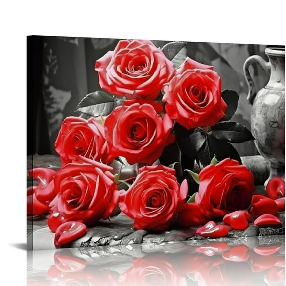 COMIO Red Rose Flower Picture Decor Wall Art Canvas Print Poster Country Love Decoration Bedroom Bathroom