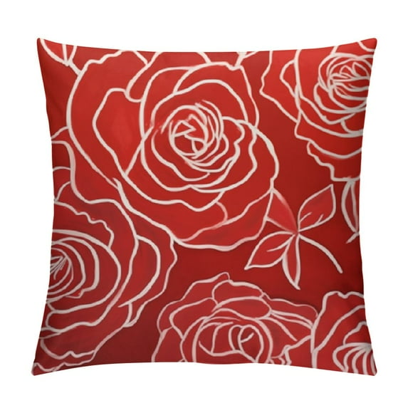COMIO Red Rose Pillow Cover, Romantic Art Line Drawing Flower Petals Throw Pillowcases Decorative Cushion Cover for Wedding Valentine's Day Engagement Proposal Decor