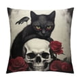 thumbnail image 1 of COMIO  Red Rose Skull and Black Cat Pillow Covers Hallowmas Thanksgiving Farmhouse Outdoor Cat Lovers Room Throw Pillowcase Flannel Sofa Couch Decorative Cushion Case, 1 of 5
